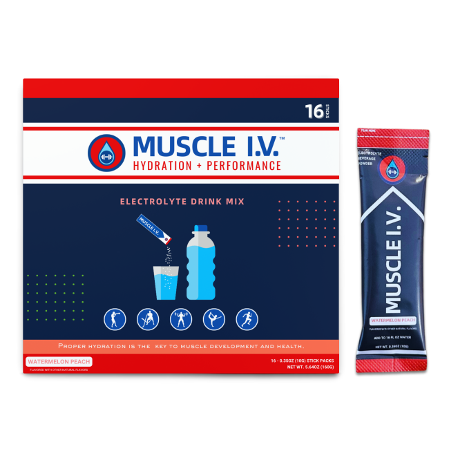 Muscle IV hydration electrolyte drink mix powder packets for fitness and active lifestyles WATERMELON PEACH